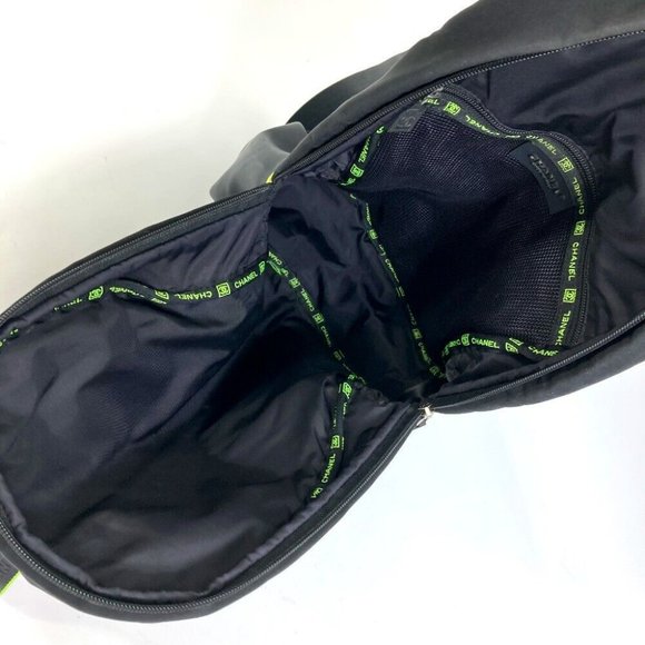 CHANEL Sports line logo zip up Backpack Nylon Black x neon yellow main image 7